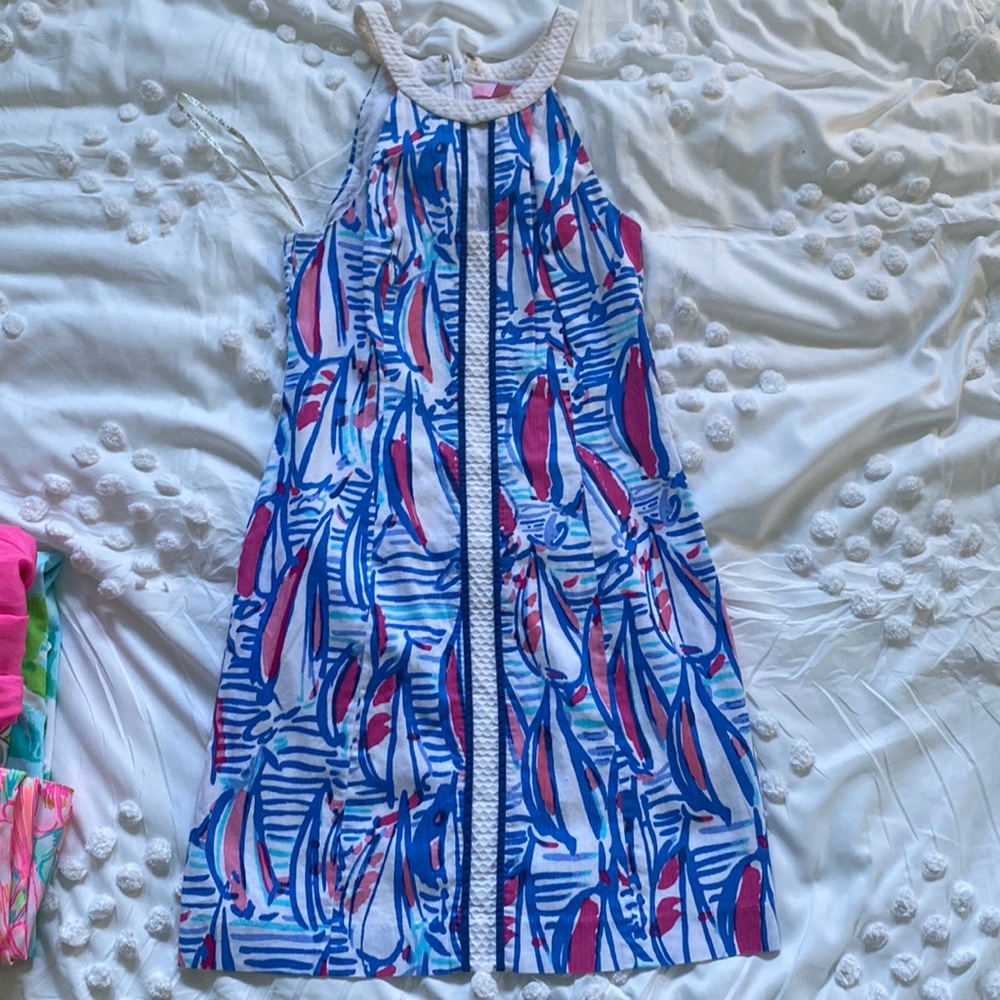 Lilly Pulitzer sailboat high neck peephole fitted dress